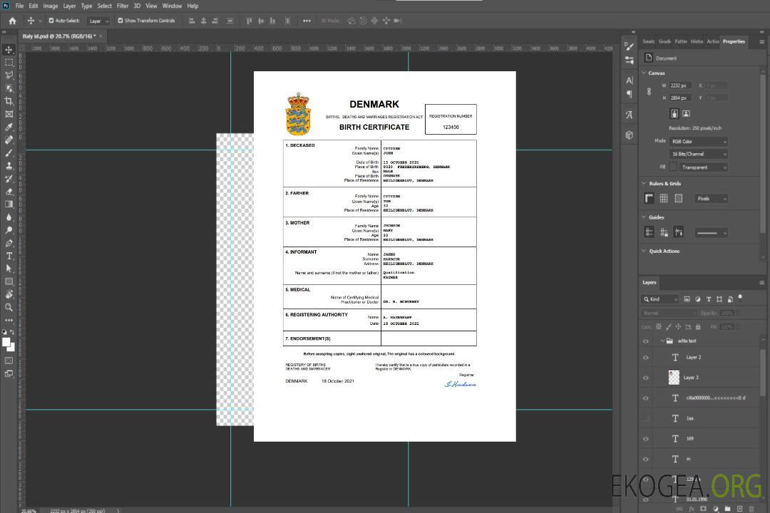 Modèle Word et PDF d'acte de naissance d'acte d'état civil du Danemark template Modèle Word et PDF d'acte de naissance d'acte d'état civil du Danemark template